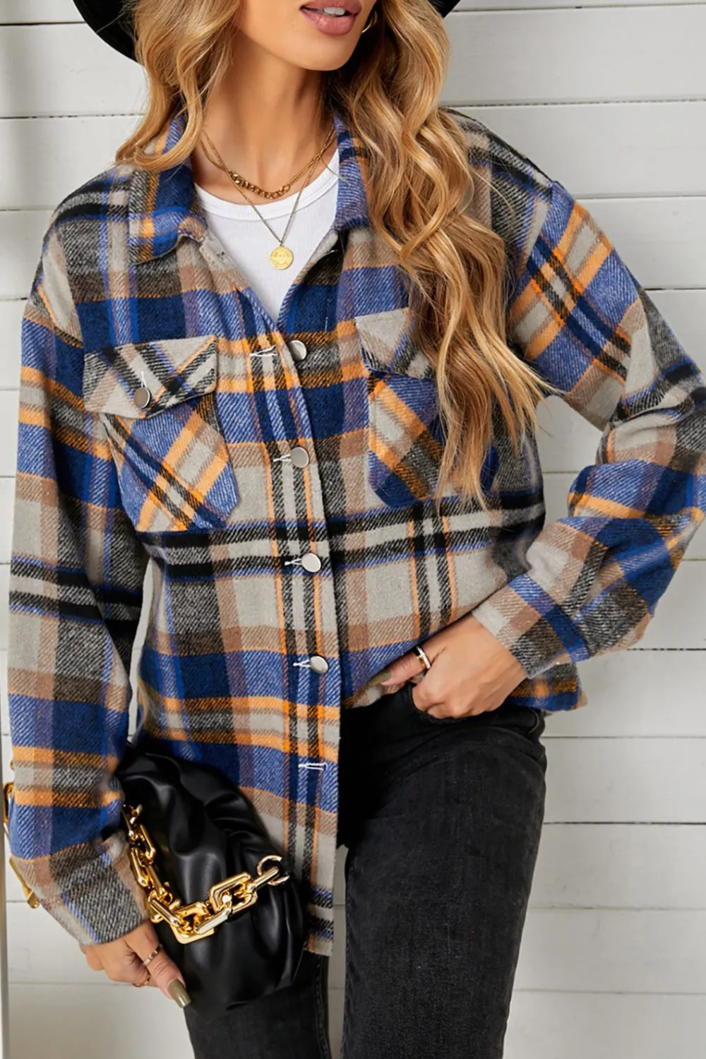 Emmie Plaid Pocketed Button Down Shacket