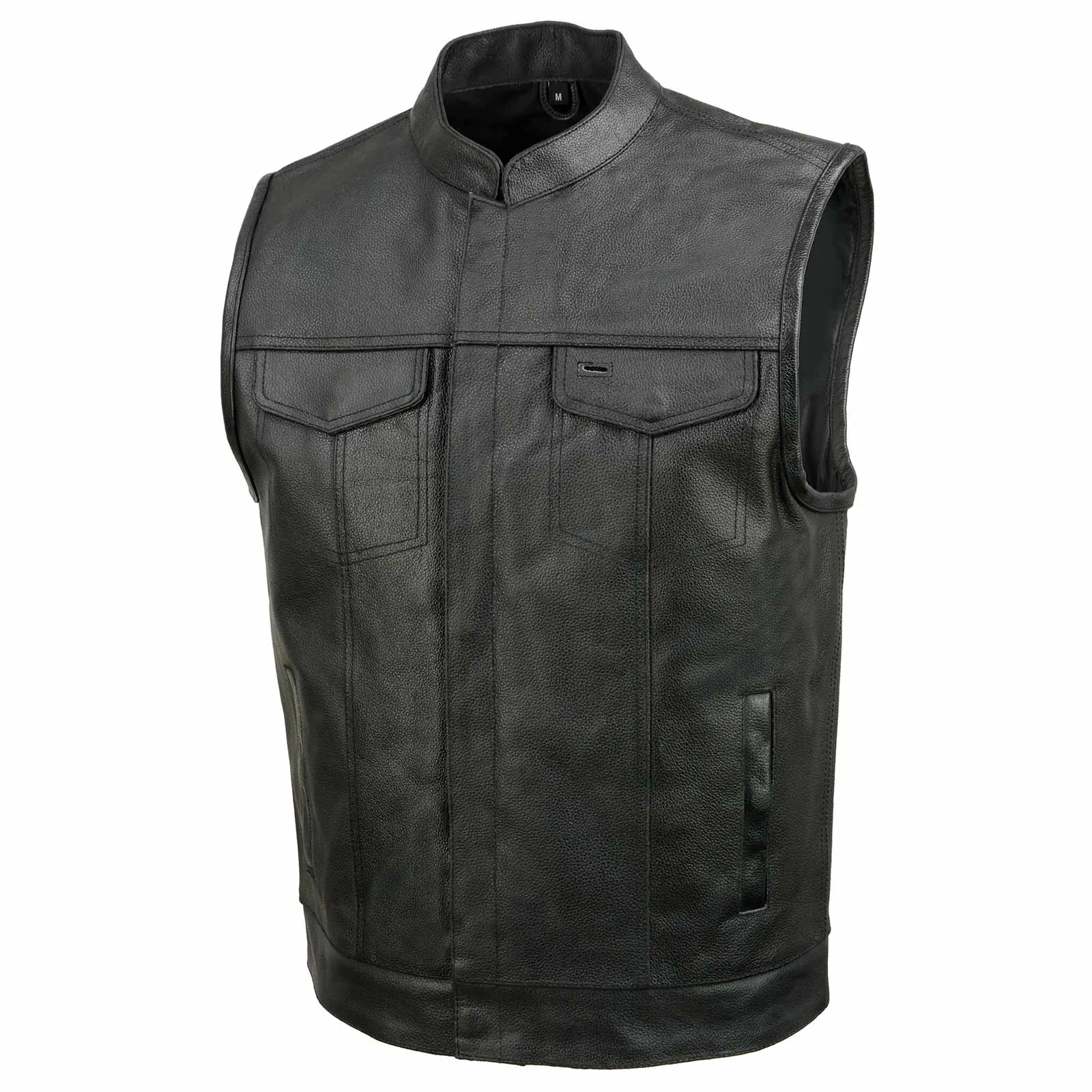 Event Leather ELM3910 Black Motorcycle Leather Vest for Men w/ Dual Closure - Riding Club Adult Motorcycle Vests