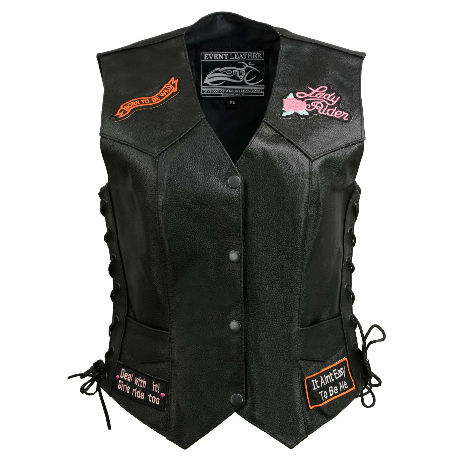 Event Leather | Genuine Leather Motorcycle Vest for Women w/ 9 Patches & 4 Pockets | Biker Vests w/ Conceal Carry ELL4900