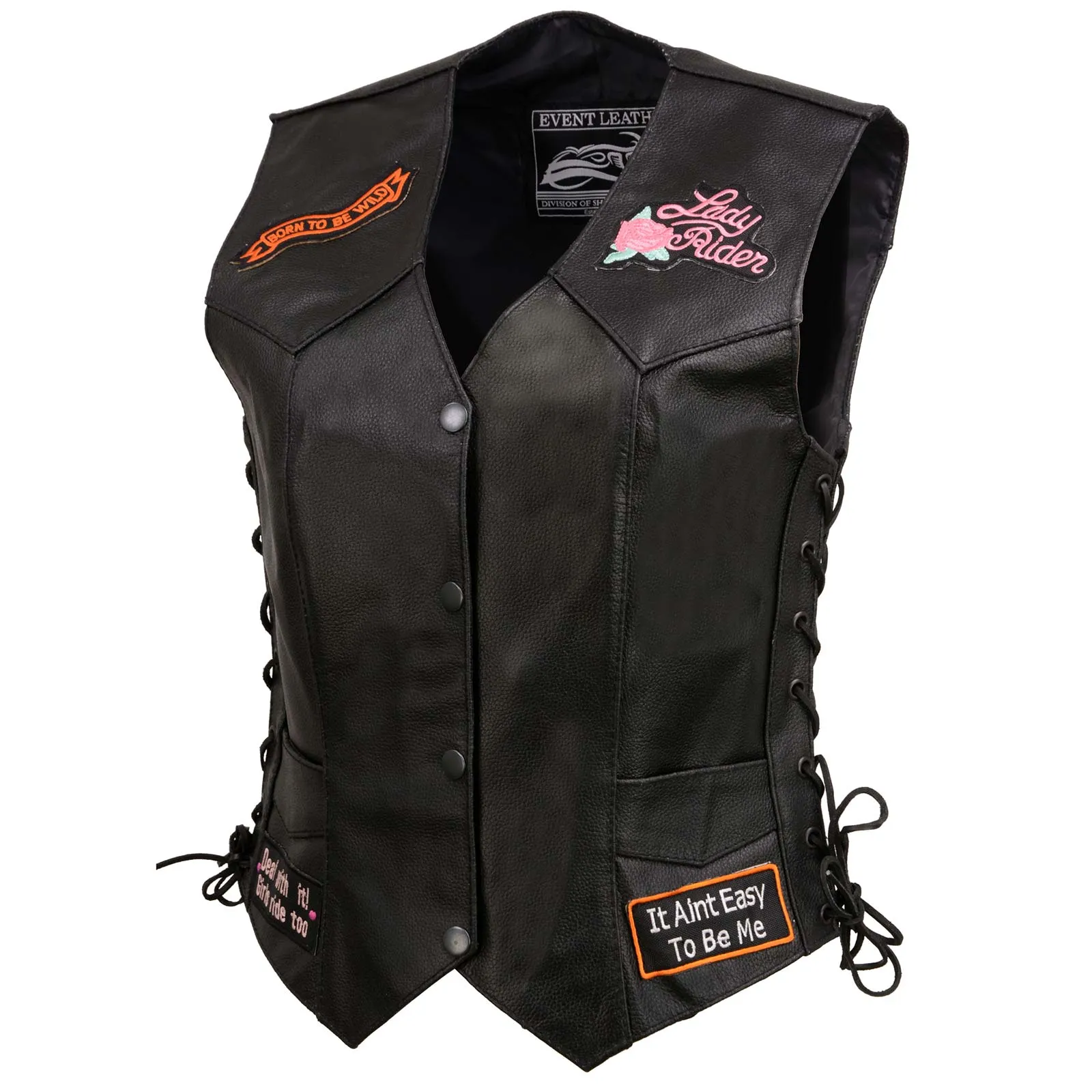 Event Leather | Genuine Leather Motorcycle Vest for Women w/ 9 Patches & 4 Pockets | Biker Vests w/ Conceal Carry ELL4900