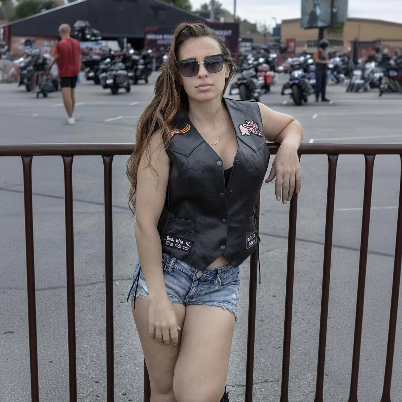 Event Leather | Genuine Leather Motorcycle Vest for Women w/ 9 Patches & 4 Pockets | Biker Vests w/ Conceal Carry ELL4900