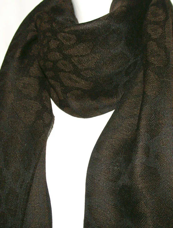 Expresso Leopard Alpaca & Silk Fringe Stole/Shawl/Scarf - Peru