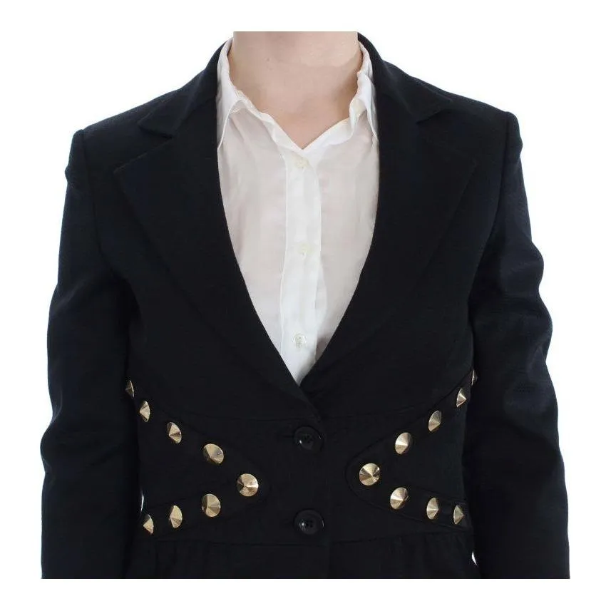 Exte Chic Black Stretch Blazer with Gold Button Detail