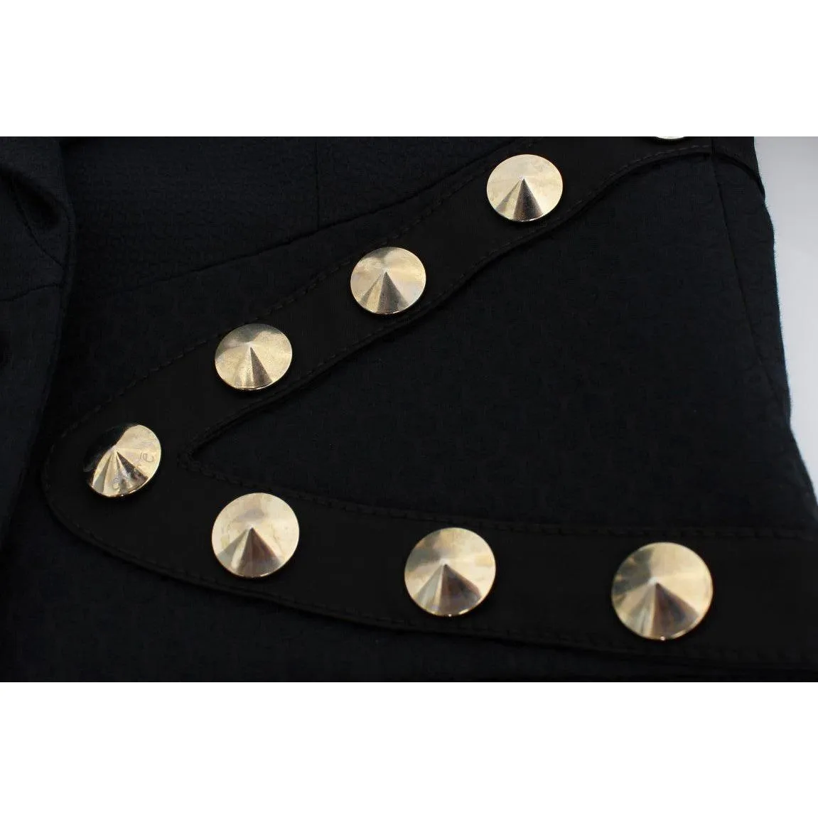 Exte Chic Black Stretch Blazer with Gold Button Detail