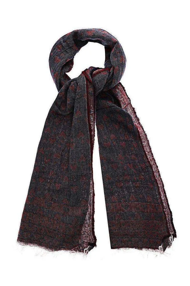 Faded Heart Print Dark Red Scarf