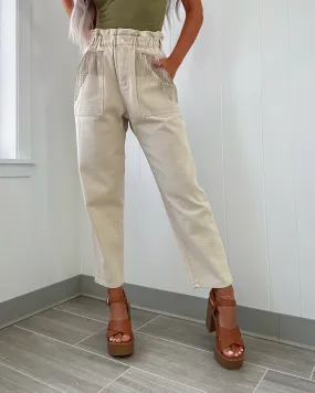 Fancy Feels Rhinestone Fringe Pants - Khaki