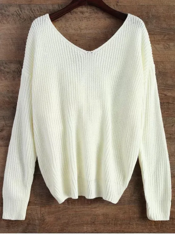 Fashion V Neck Twisted Back Sweater