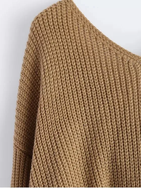 Fashion V Neck Twisted Back Sweater