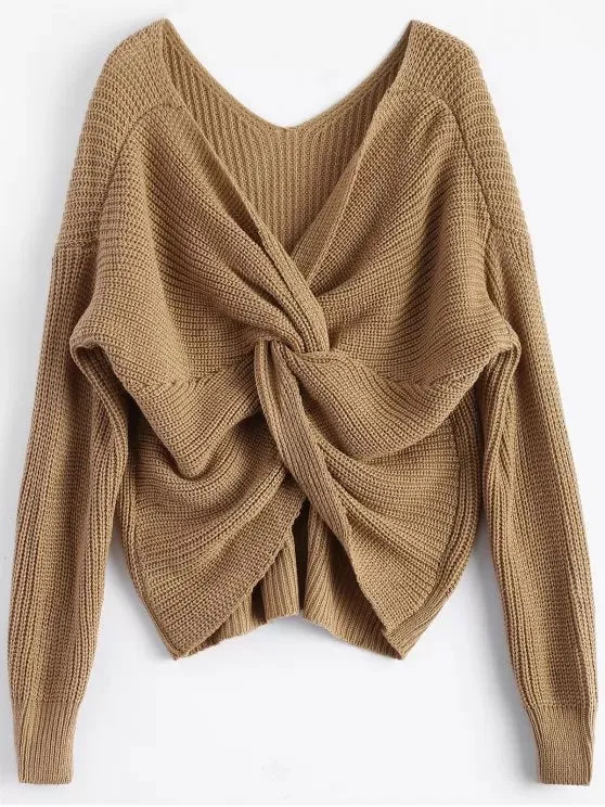 Fashion V Neck Twisted Back Sweater