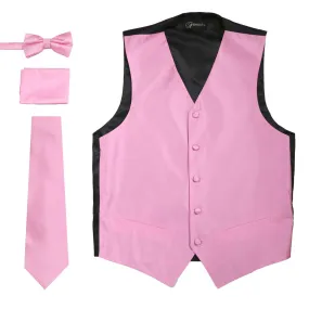 Ferrecci Mens Solid Rose Wedding Prom Grad Choir Band 4pc Vest Set