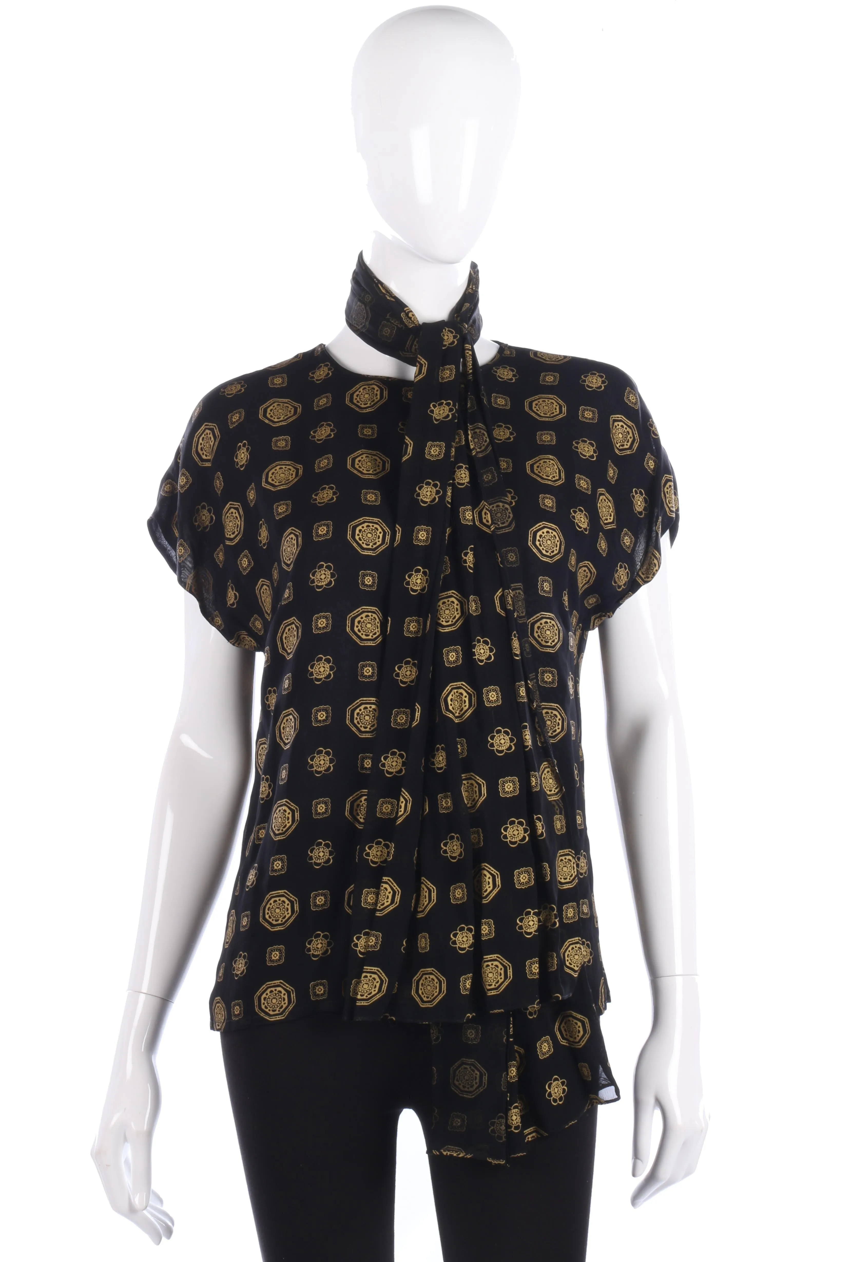 Fink Model Fabulous Vintage Top and Scarf Black and Gold UK Size 12