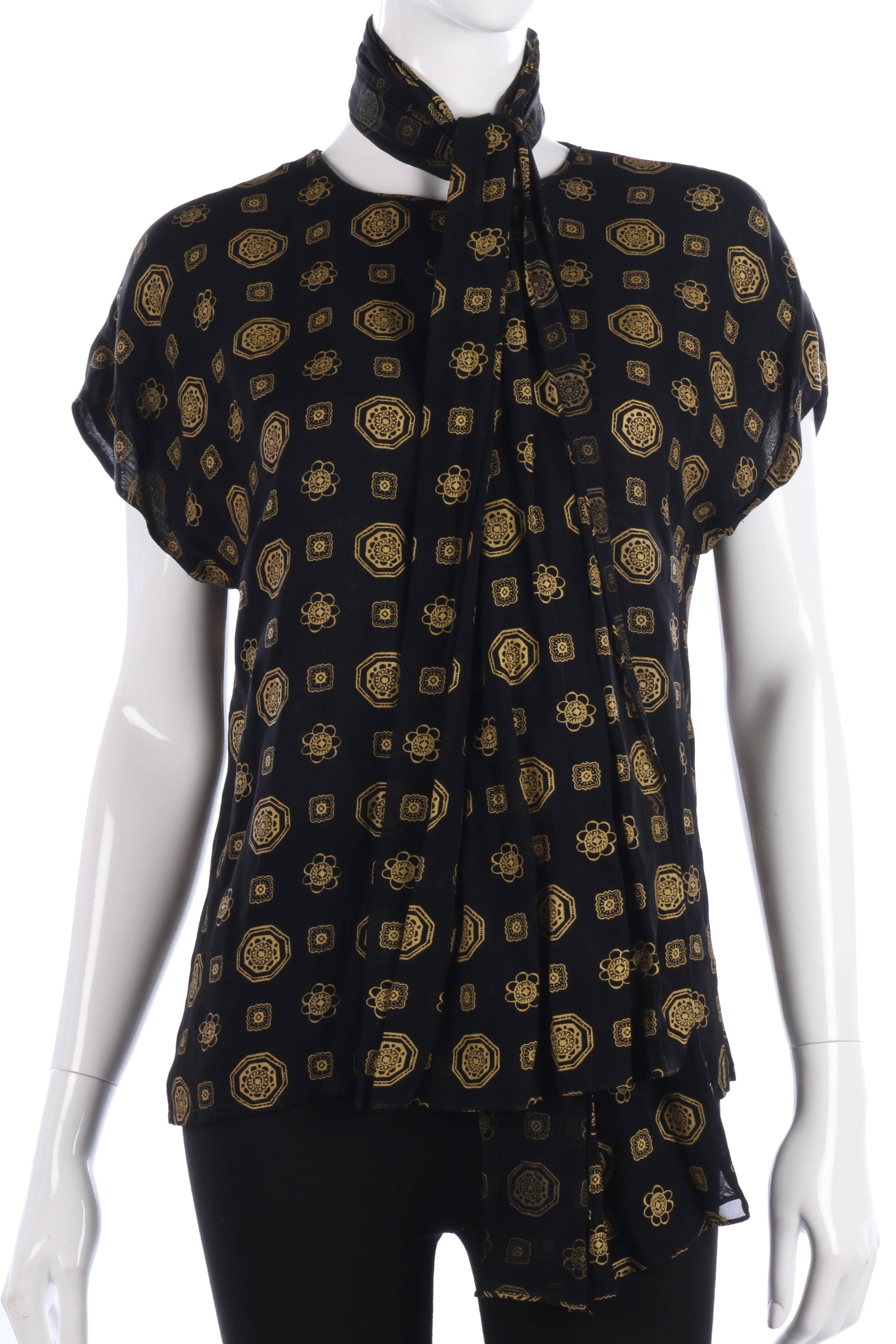 Fink Model Fabulous Vintage Top and Scarf Black and Gold UK Size 12