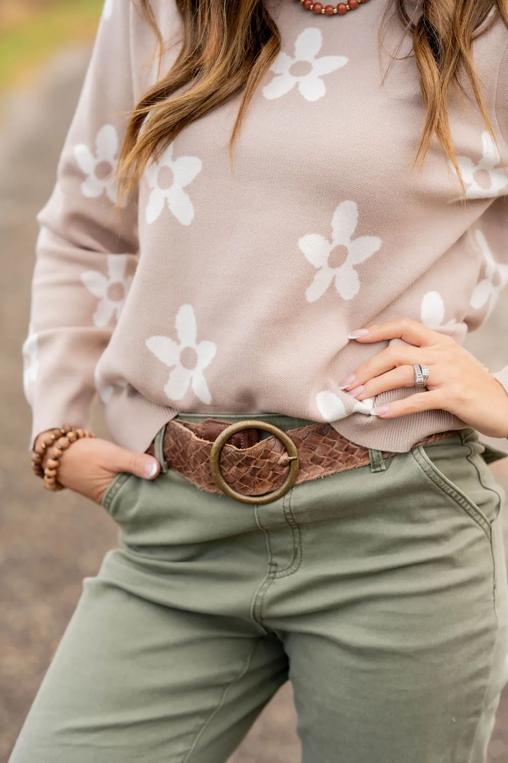 Floral Fun Ribbed Trim Sweater