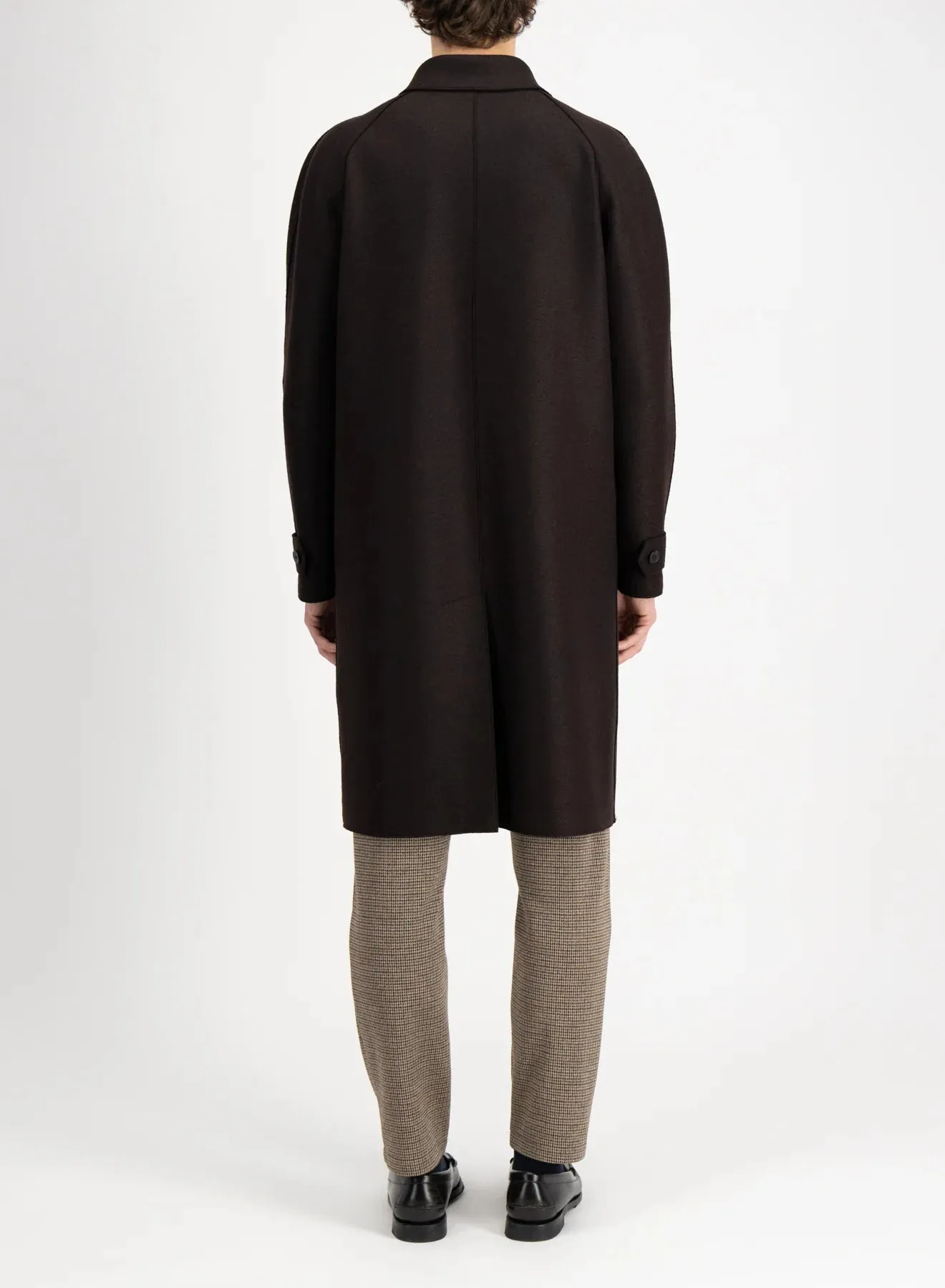 Fly front raglan coat pressed wool - Dark brown