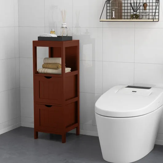 Freestanding Storage Cabinet with 2 Removable Drawers for Bathroom-Brown