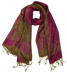 Fuchsia/ Tan Peach Couture Women's Ravishing Reversible Jacquard Paisley Shawl Wrap Pashmina