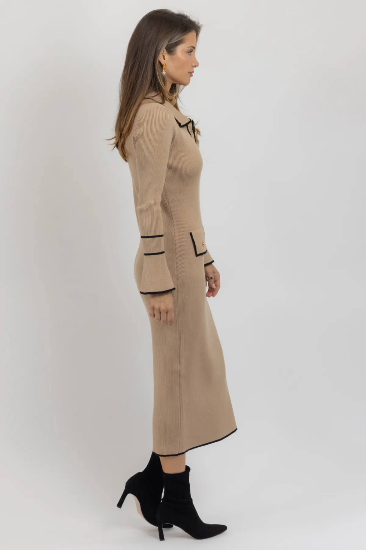 GABI BEIGE CONTRAST MIDI DRESS