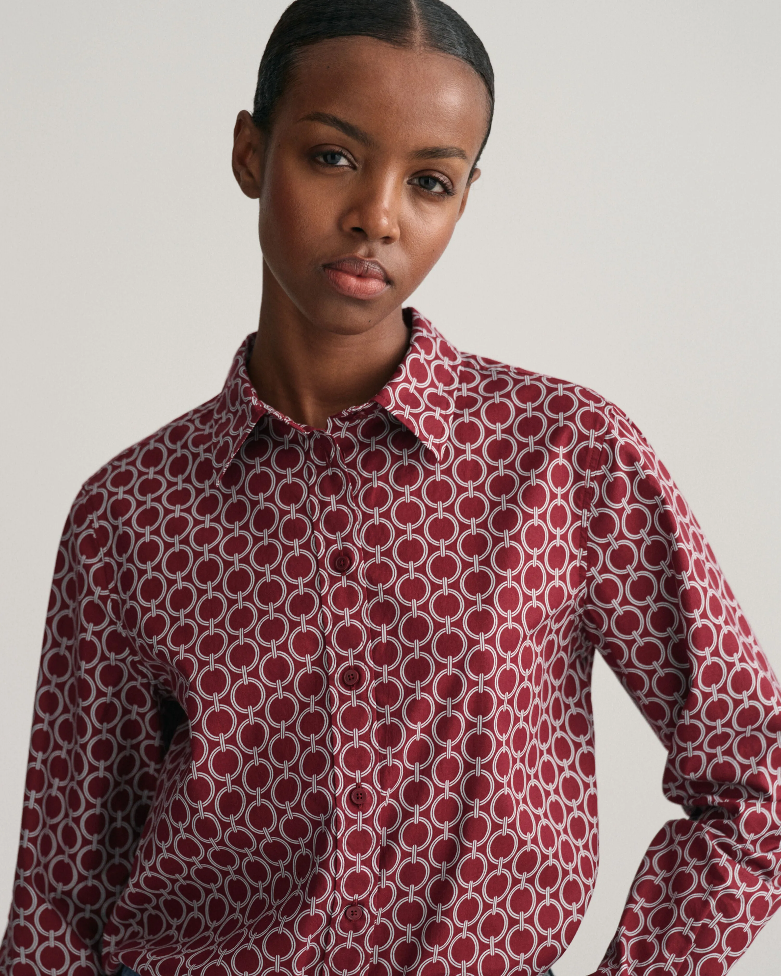 GANT Regular Fit Geometric Cotton Voile Shirt 0249 Plumped Red