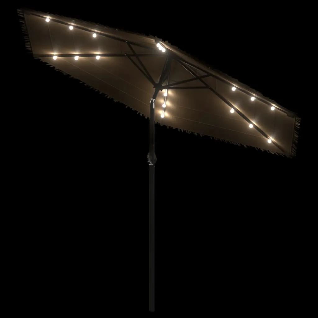 Garden Parasol with LEDs and Steel Pole Brown 288x288x225 cm