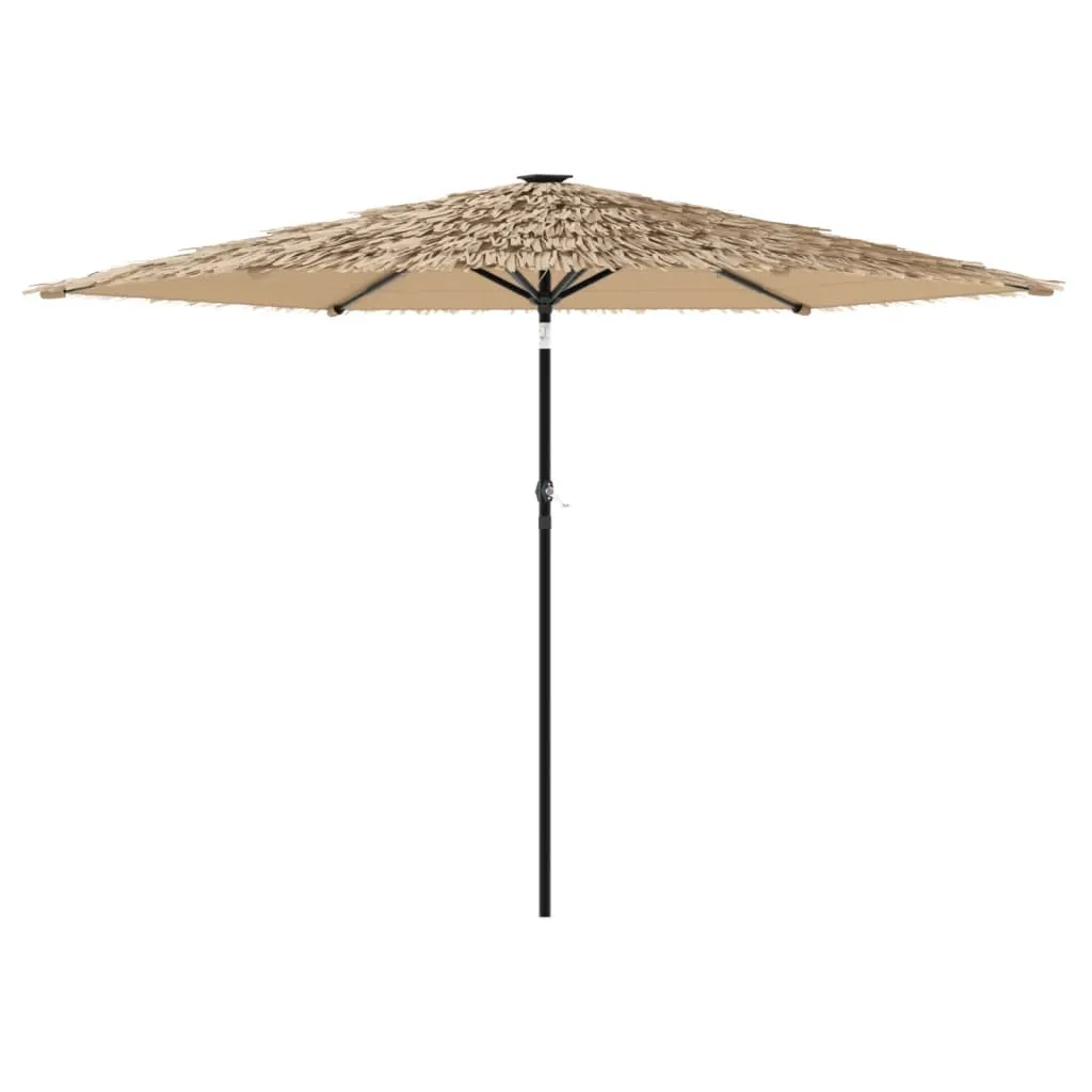 Garden Parasol with LEDs and Steel Pole Brown 288x288x225 cm