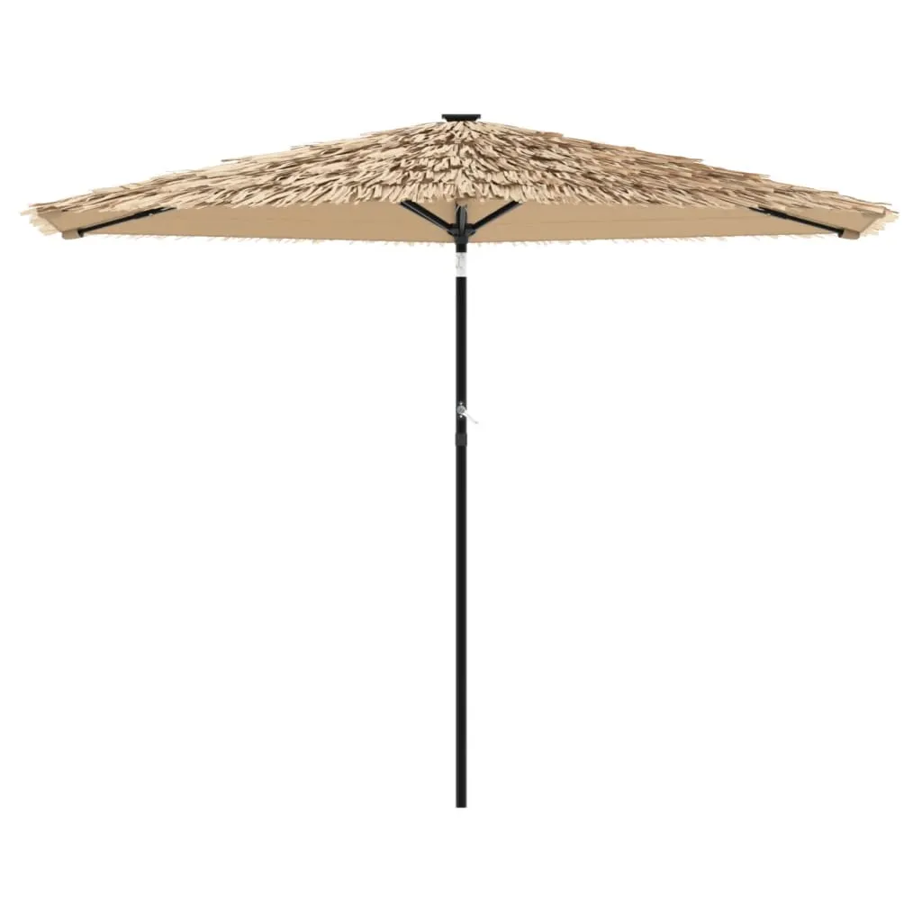 Garden Parasol with LEDs and Steel Pole Brown 288x288x225 cm