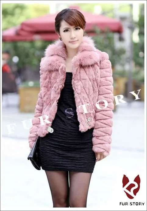 Genuine Fur Coat Real Rabbit Fur Coat with Fox Fur Collar Overcoat Jacket Ladies' Garment Elegant 6 Colors FS010133