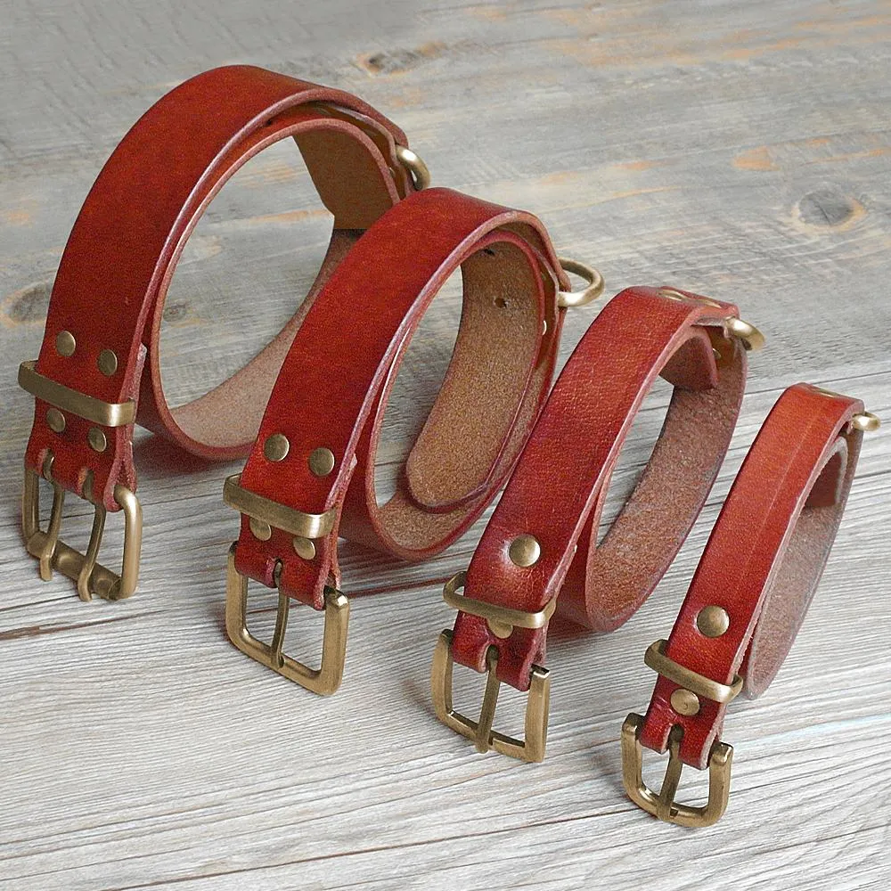 Genuine Leather Dog Collar with quality strong brass D-Ring and Buckle S/M/L/XL Brown & Black