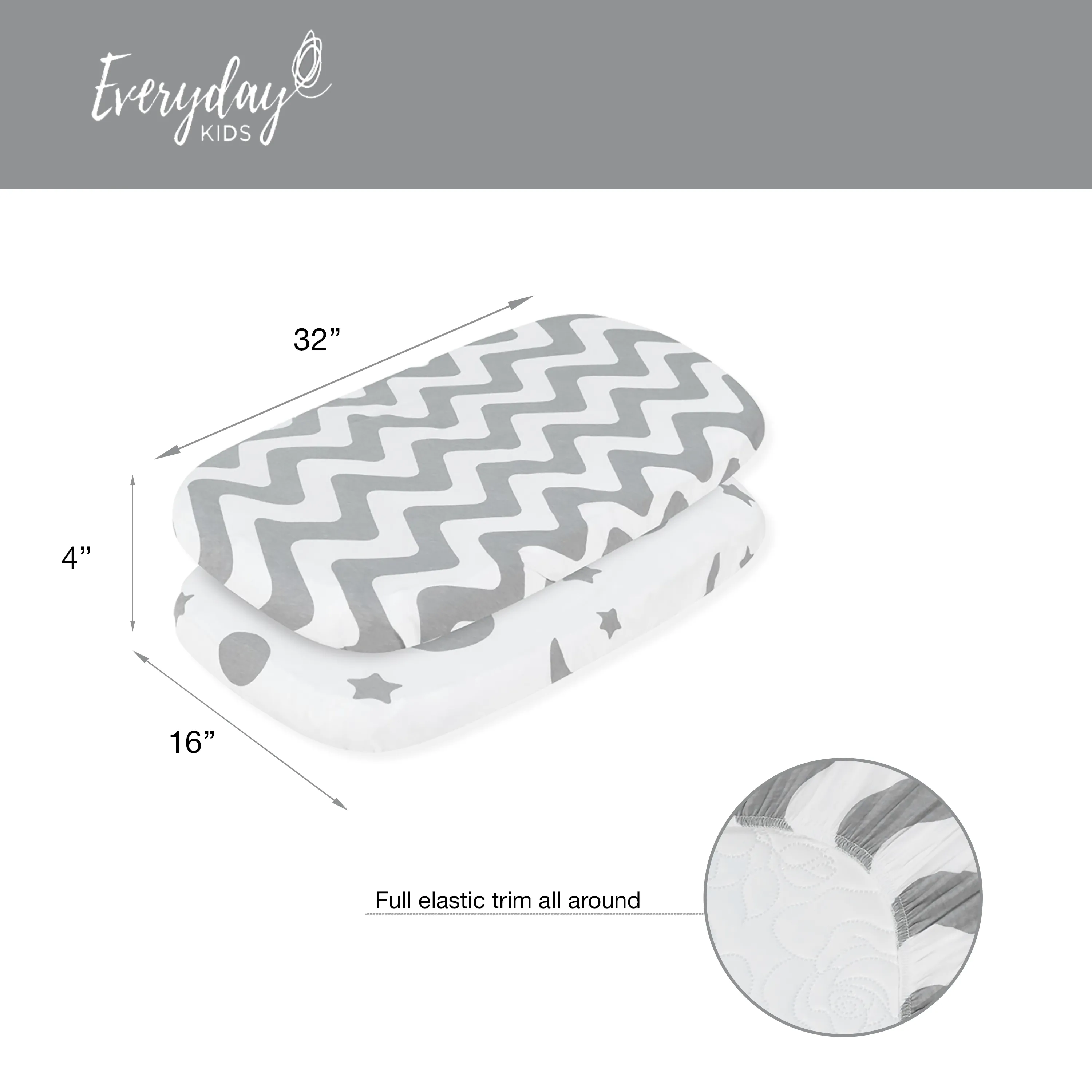 Gray/White Chevron & Moon Stars 2 Pack Bassinet Sheet Set