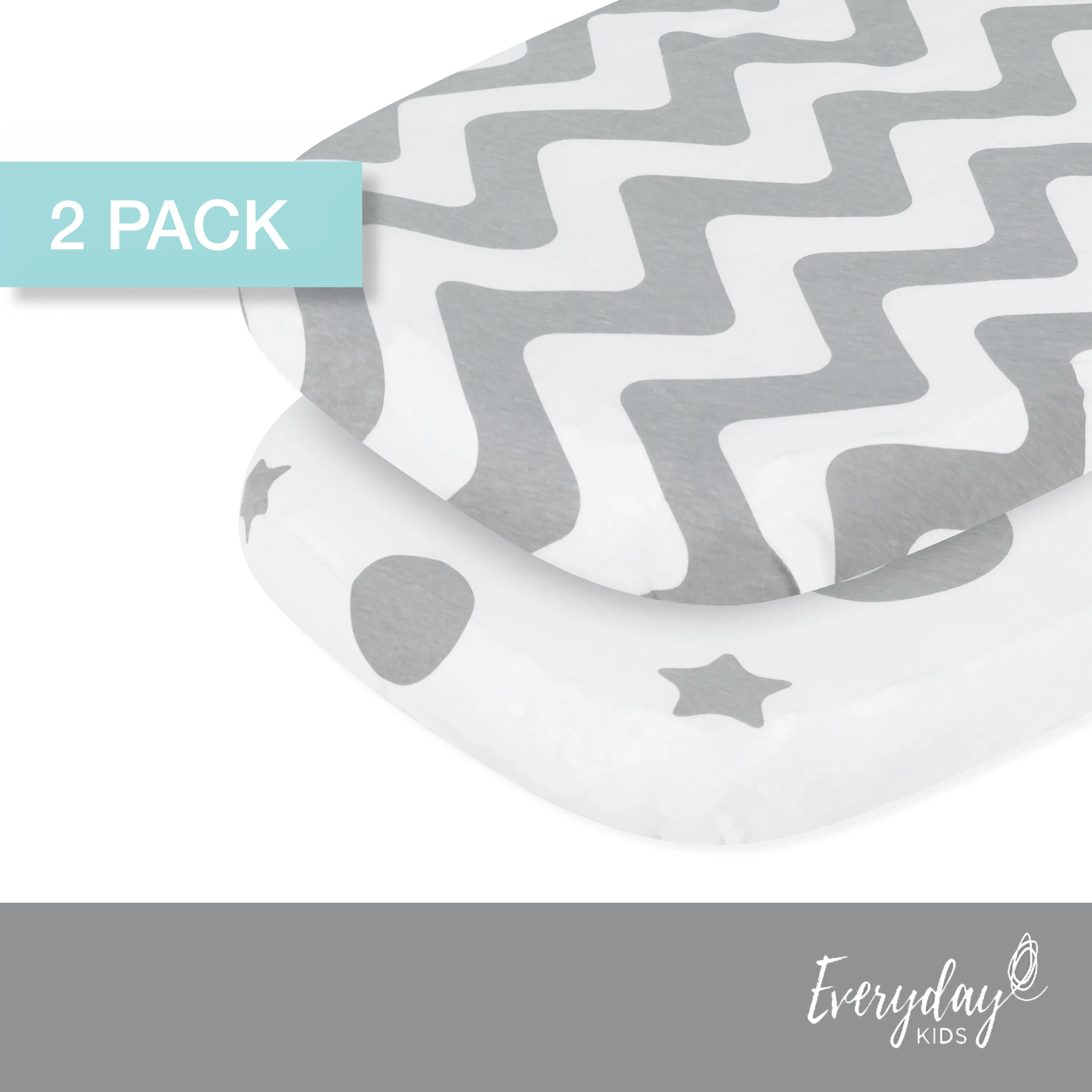 Gray/White Chevron & Moon Stars 2 Pack Bassinet Sheet Set