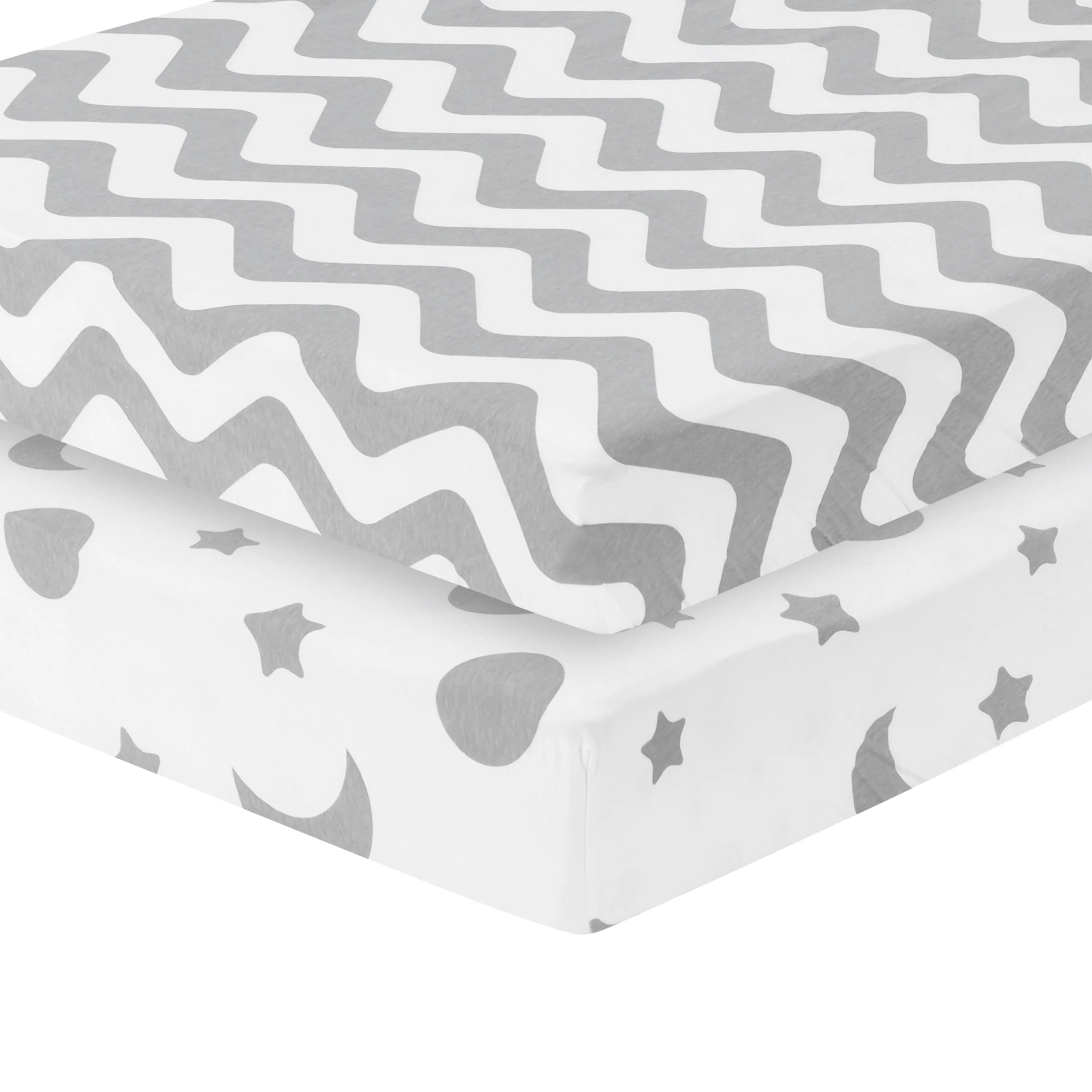 Gray/White Chevron & Moon Stars 2 Pack Crib Sheet Set