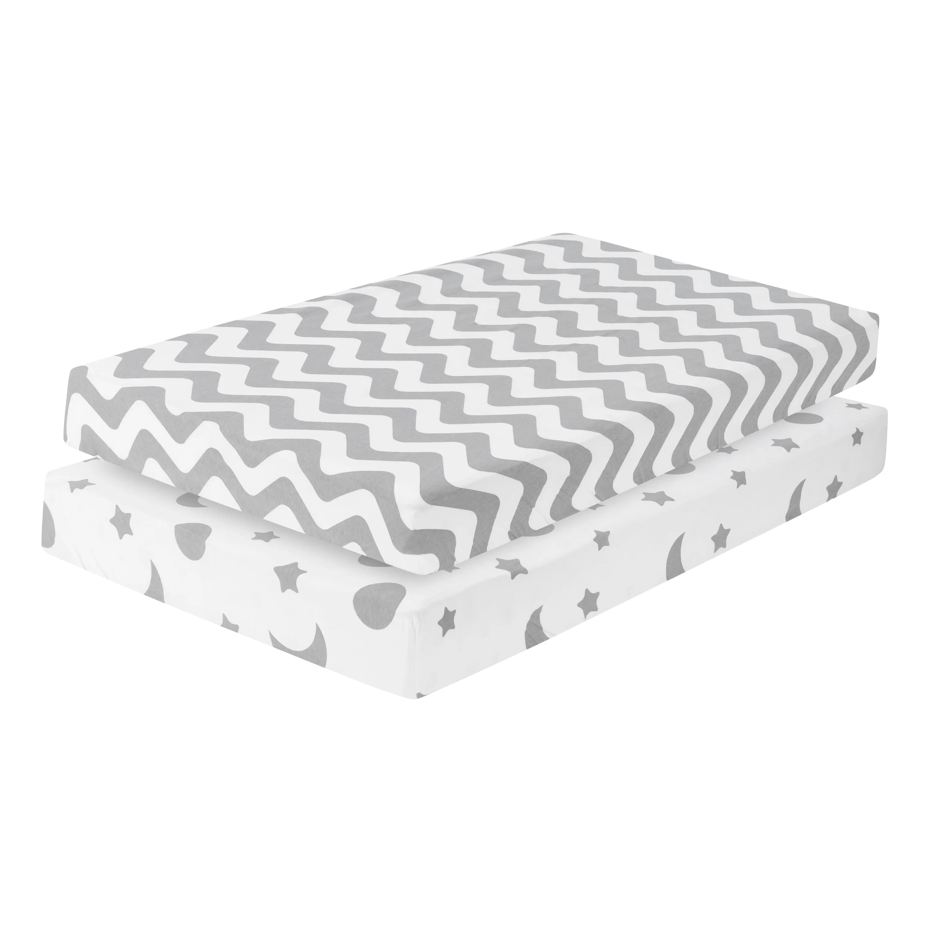 Gray/White Chevron & Moon Stars 2 Pack Crib Sheet Set