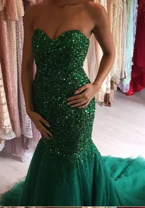 Green Mermaid Prom Dress, Prom Dresses, Evening Dress, Dance Dress, Graduation School Party Gown, PC0384