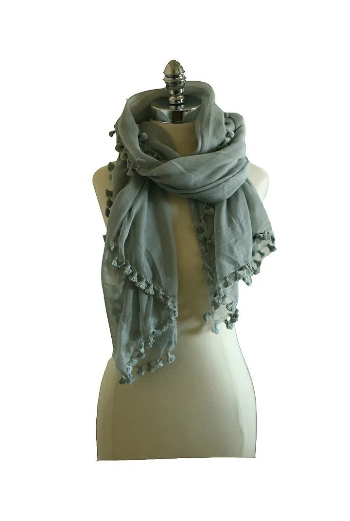 Grey Pom Scarf