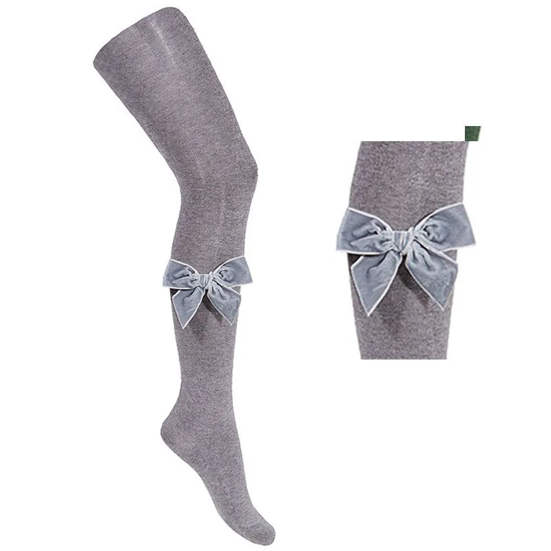 Grey Velvet Bow Tights