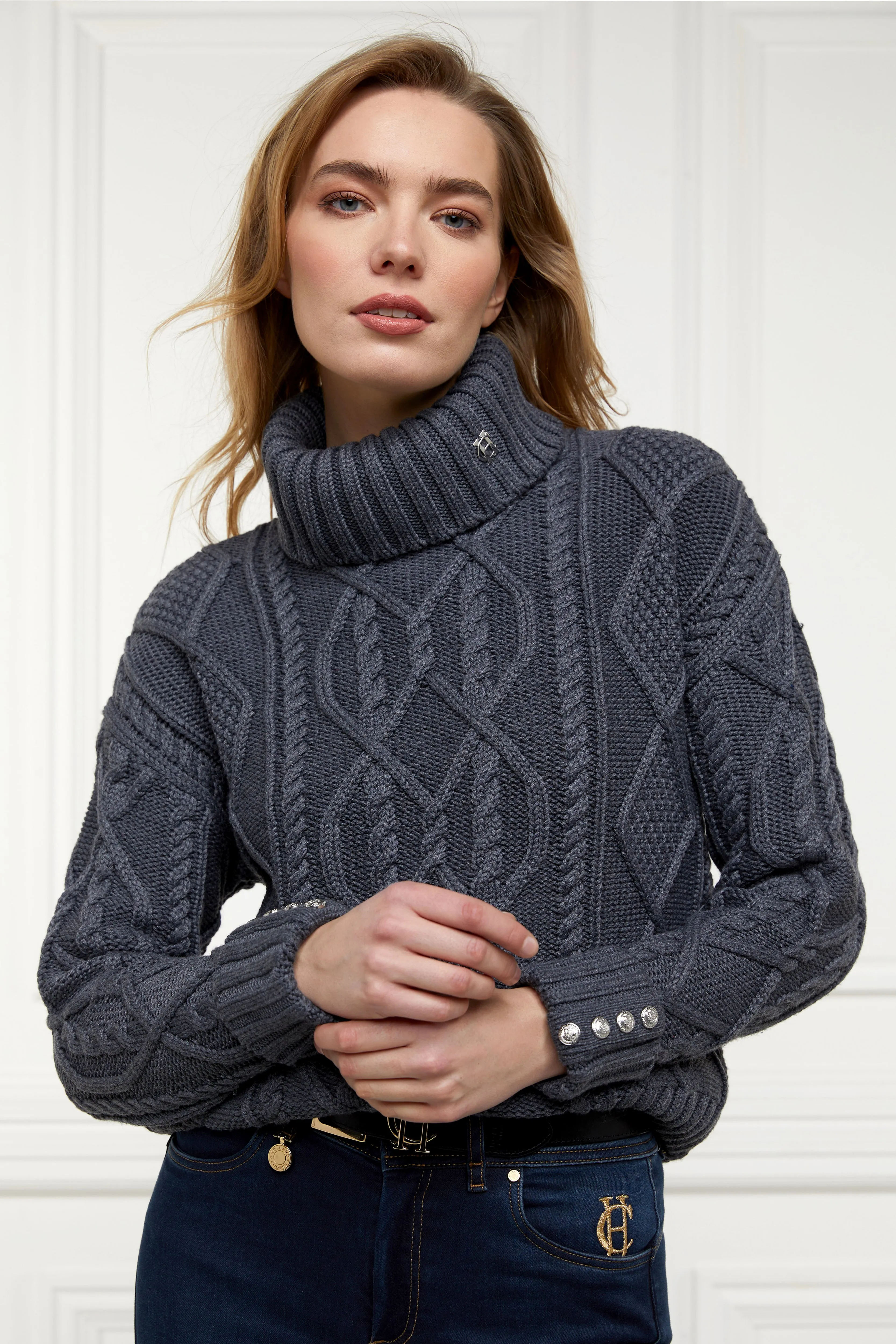 Holland Cooper Noveli Cable Knit in Charcoal