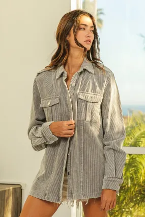 Hot Girl Button Up Corduroy Shacket In Grey