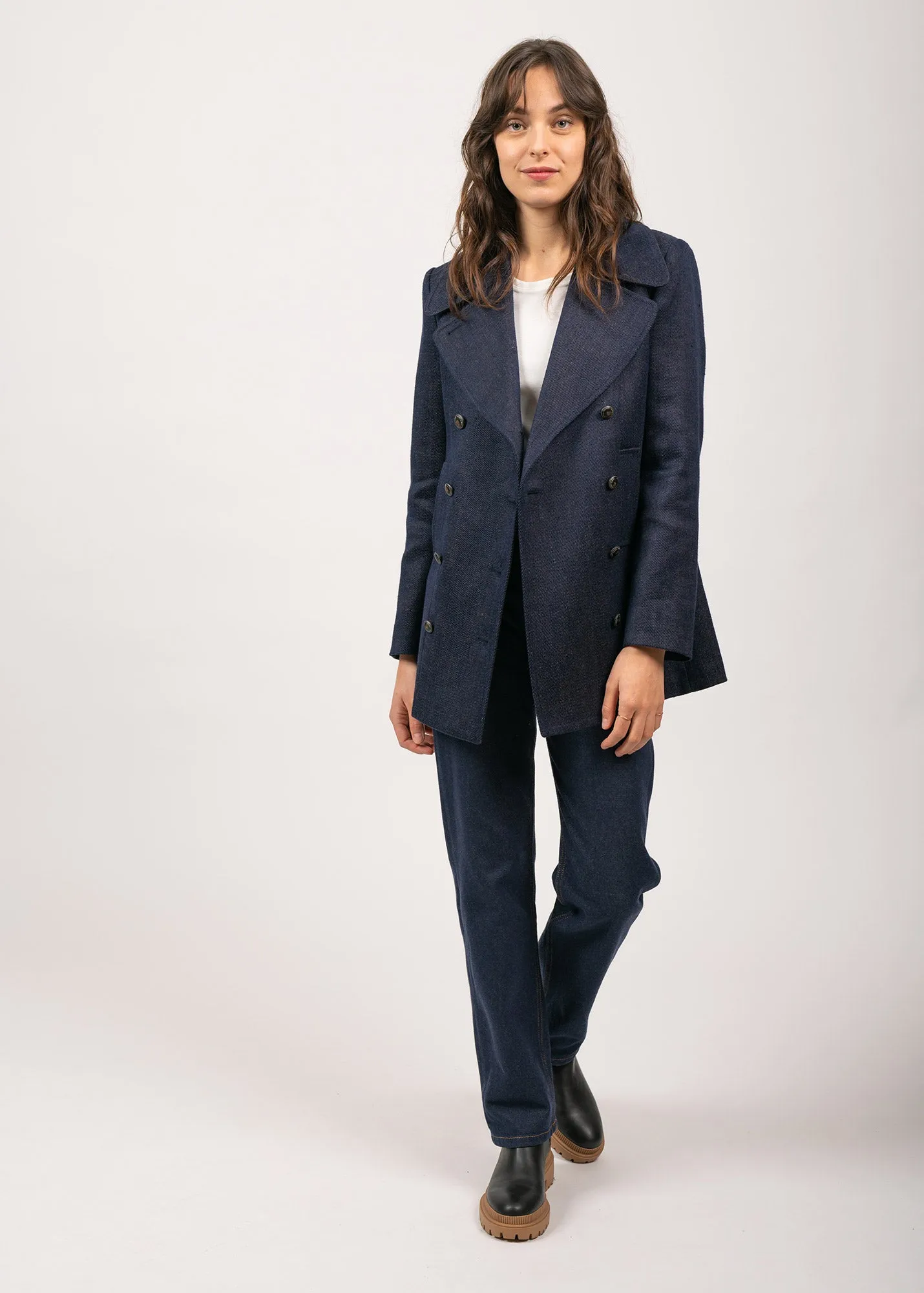 Héritage peacoat for women in Merino wool - SAINT JAMES x Atelier Tuffery (INDIGO/CHANVRE)