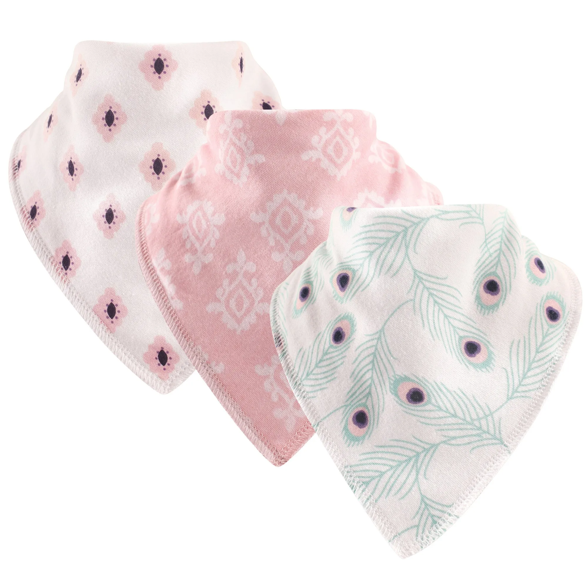 Hudson Baby Cotton Fleece Bandana Bibs, Peacock