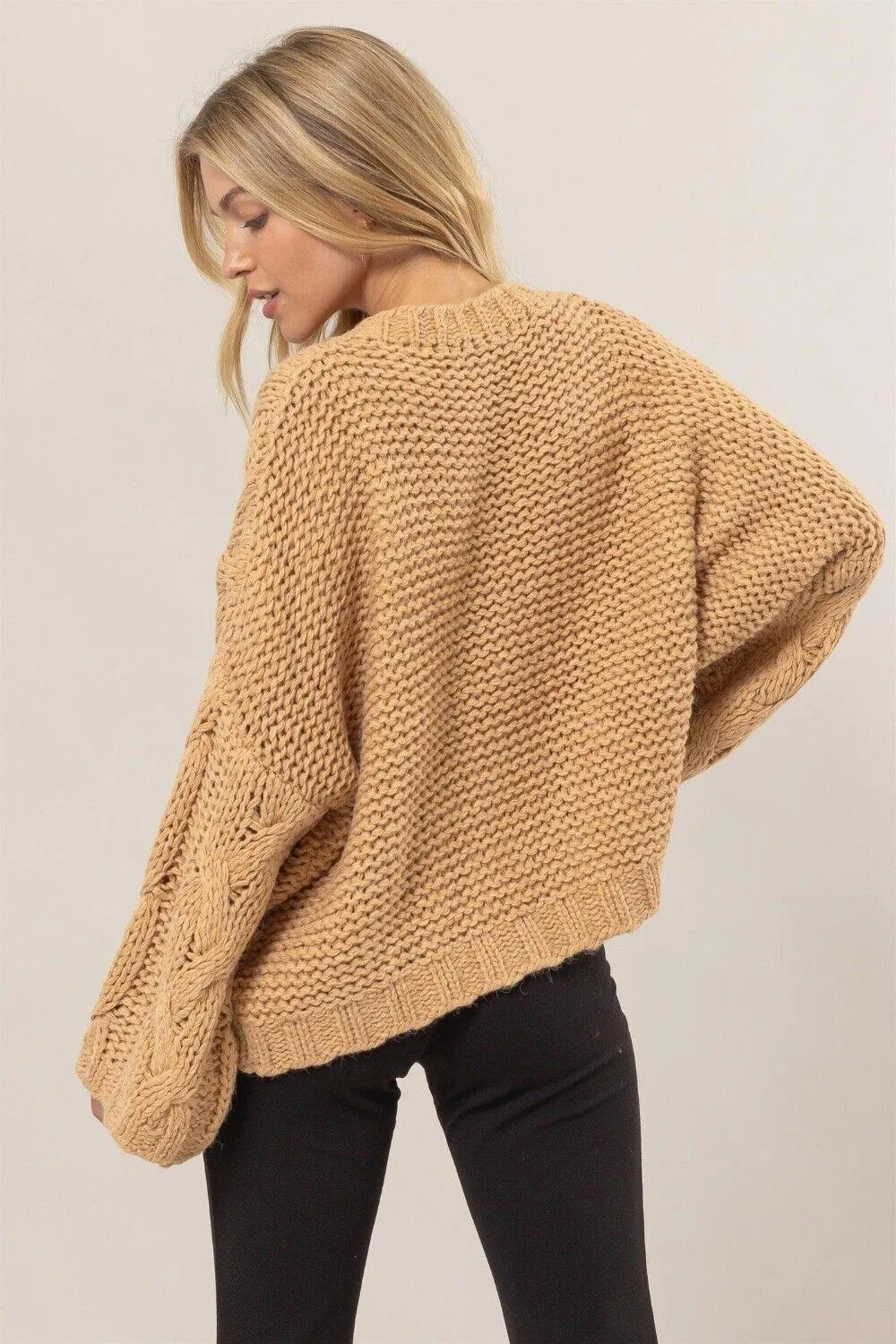 HYFVE Cable Knit Sweater Usa Stock V-Neck Oversized Long Sleeve Pullover