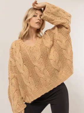 HYFVE Cable Knit Sweater Usa Stock V-Neck Oversized Long Sleeve Pullover