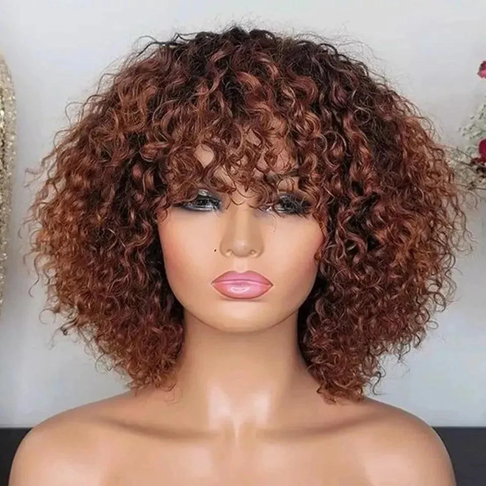 Jerry Curly Pixie Cut Bob Human Hair Wig: Stylish Red Ombre Gradient