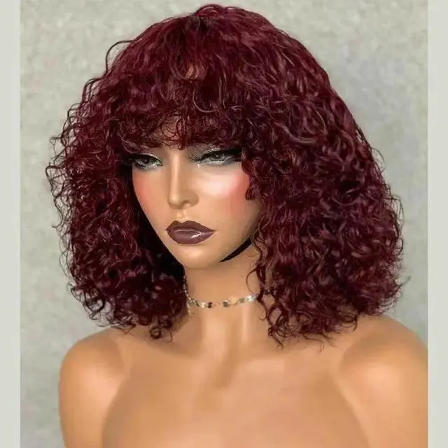 Jerry Curly Pixie Cut Bob Human Hair Wig: Stylish Red Ombre Gradient