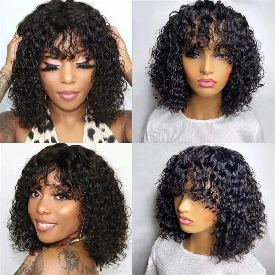 Jerry Curly Pixie Cut Bob Human Hair Wig: Stylish Red Ombre Gradient