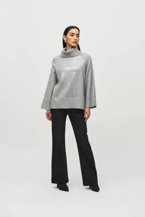 Joseph Ribkoff Sweater Knit Boxy Top With Sequins Detail Grey 244935