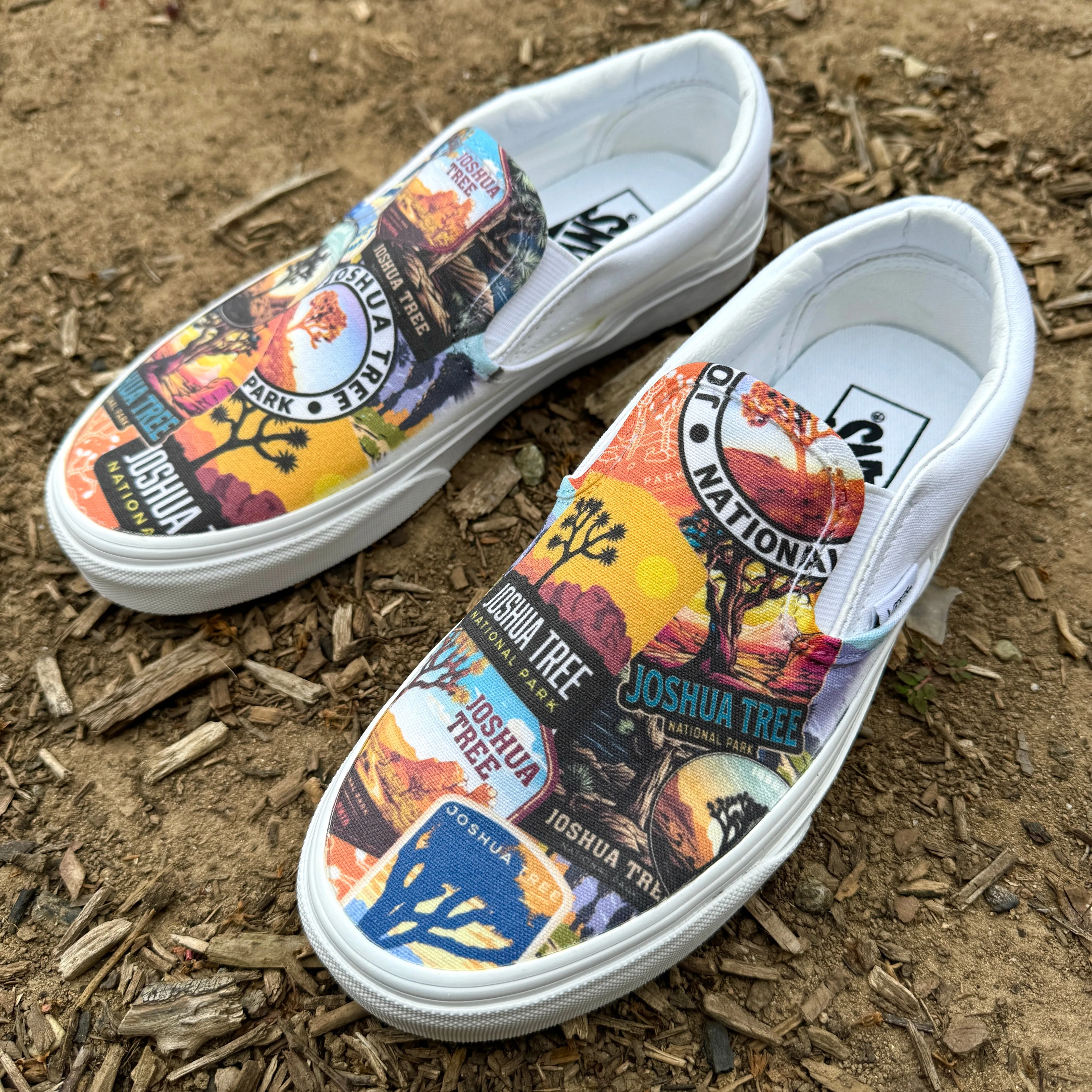 Joshua Tree National Park - Custom Vans White Slip On Shoes