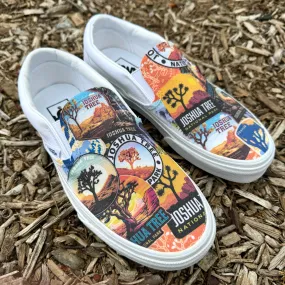 Joshua Tree National Park - Custom Vans White Slip On Shoes