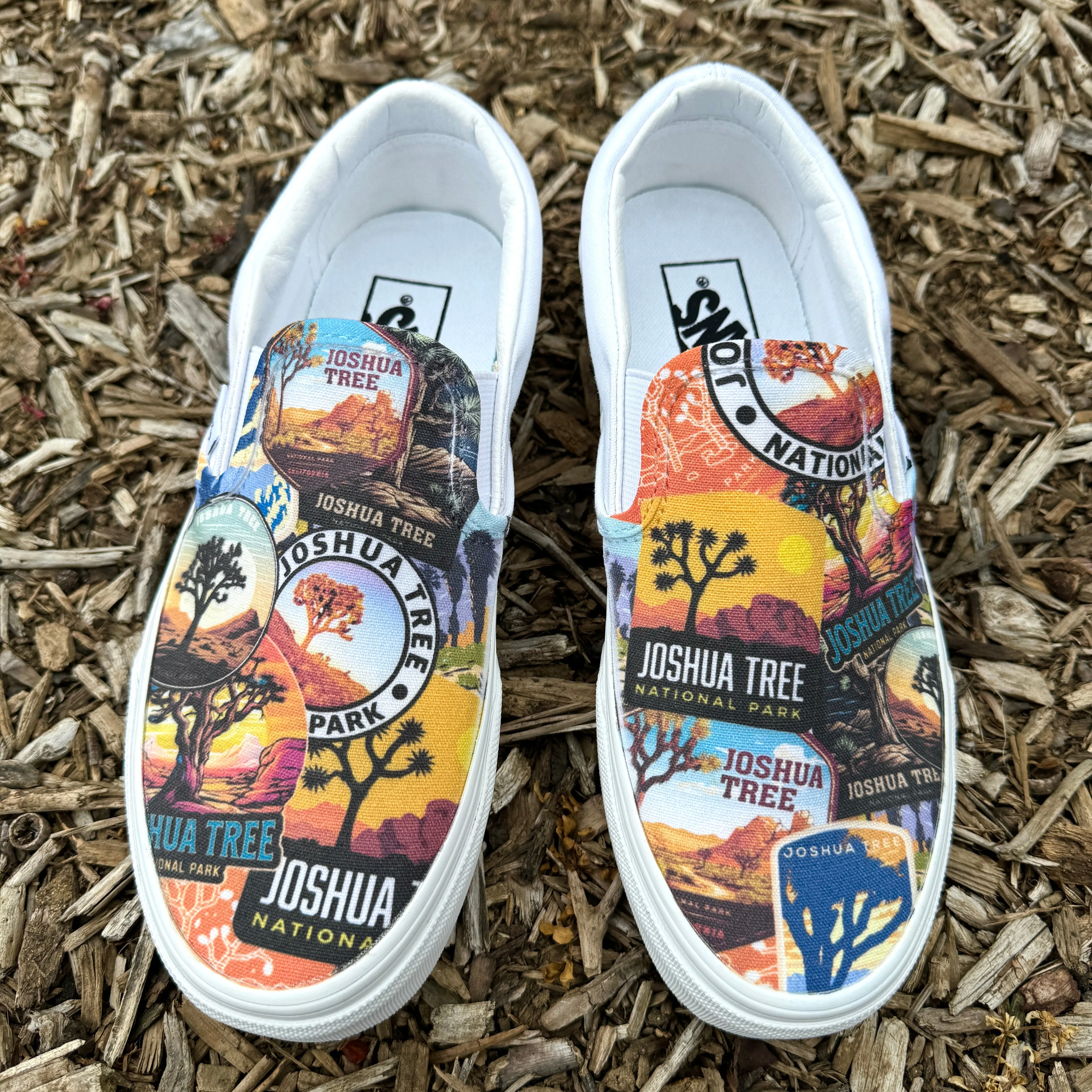 Joshua Tree National Park - Custom Vans White Slip On Shoes