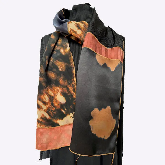 Judith Bird Scarf, Special, Shibori, Black/Rust