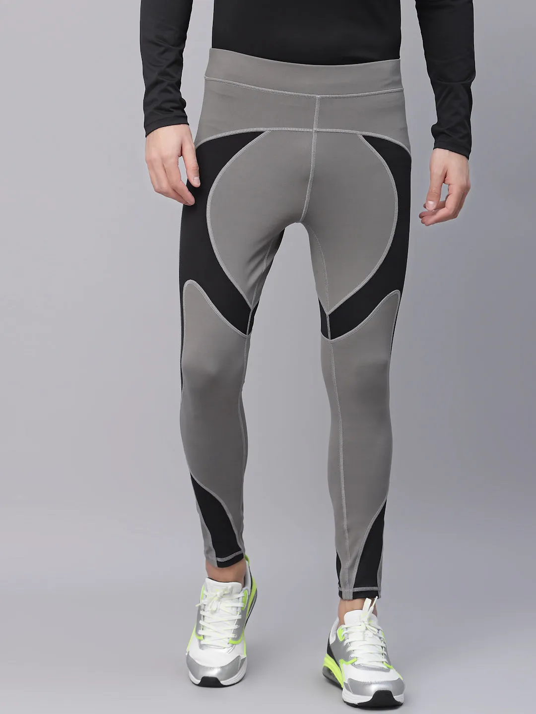 JUMP USA Grey-Black Rapid-Dry Training Tights For Men