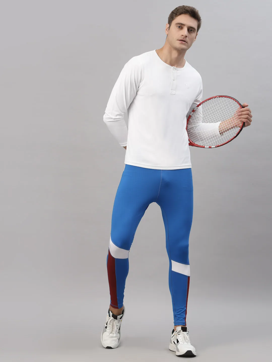 JUMP USA Men Royal Blue-White Rapid Dry-Fit Solid Training Tights